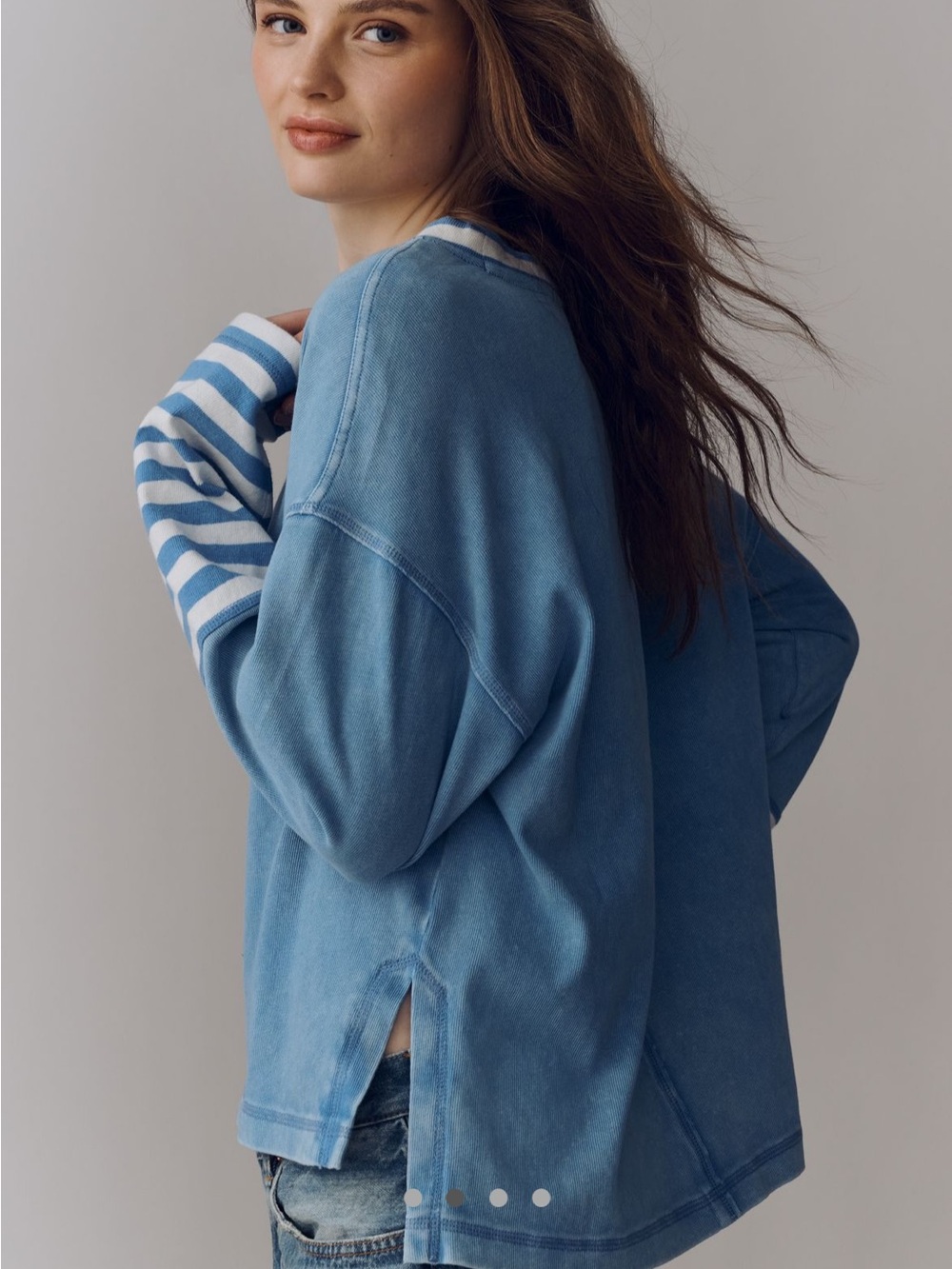 Pilcro Blue Striped-Sleeve Pullover - Picture 1 of 2